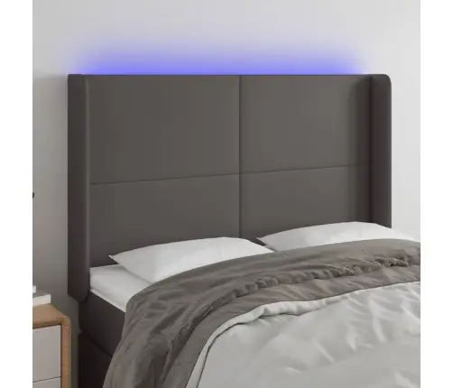 Gultas Galvgalis Ar Led, 147X16X118/128 Cm, Pelēka Mākslīgā Āda Vidaxl