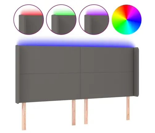 Gultas Galvgalis Ar Led, 163X16X118/128 Cm, Pelēka Mākslīgā Āda Vidaxl