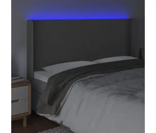 Gultas Galvgalis Ar Led, 163X16X118/128 Cm, Pelēka Mākslīgā Āda Vidaxl