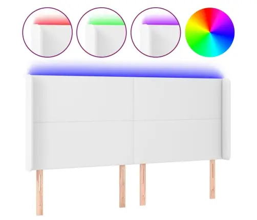 Led-Voodipeats, Valge, 183X16X118/128 cm Kunstnahk