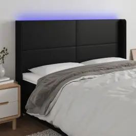 Gultas Galvgalis Ar Led, 203X16X118/128 Cm, Melna Mākslīgā Āda Vidaxl
