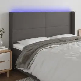 Gultas Galvgalis Ar Led, 203X16X118/128 Cm, Pelēka Mākslīgā Āda Vidaxl