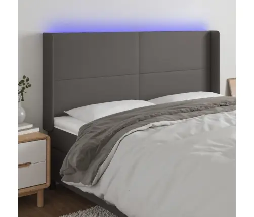 Gultas Galvgalis Ar Led, 203X16X118/128 Cm, Pelēka Mākslīgā Āda Vidaxl Gultas Galvgalis Ar Led, 203X16X118/128 Cm, Pelēka Mākslīgā Āda Vidaxl