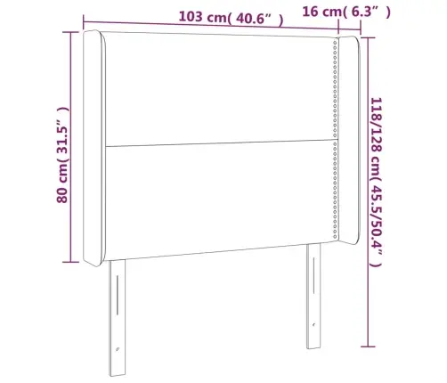 Gultas Galvgalis Ar Led, 103X16X118/128 Cm, Gaiši Pelēks Audums Vidaxl
