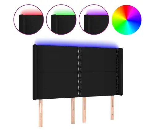 Gultas Galvgalis Ar Led, 147X16X118/128 Cm, Melns Audums Vidaxl