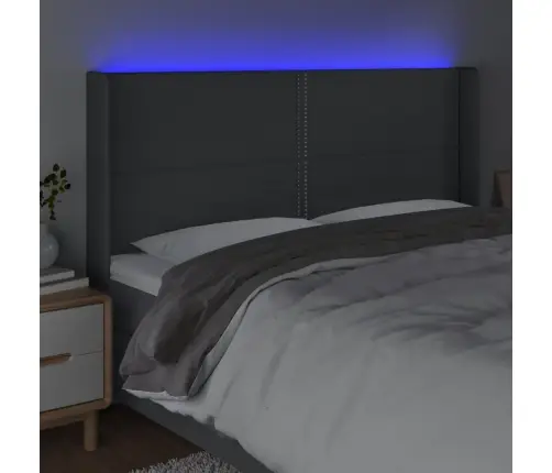 Gultas Galvgalis Ar Led, 183X16X118/128 Cm, Tumši Pelēks Audums Vidaxl