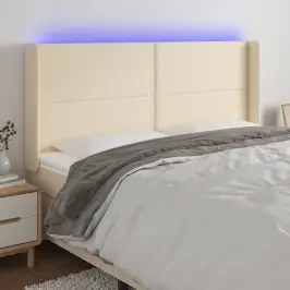 Gultas Galvgalis Ar Led, 183X16X118/128 Cm, Krēmkrāsas Audums Vidaxl