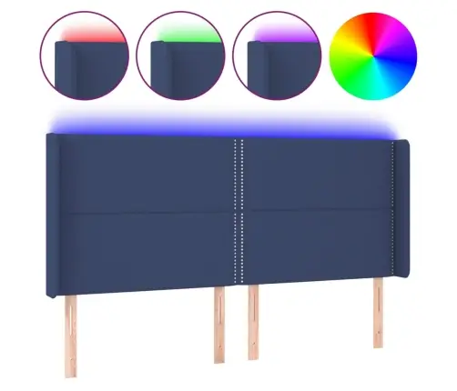 Gultas Galvgalis Ar Led, 183X16X118/128 Cm, Zils Audums Vidaxl