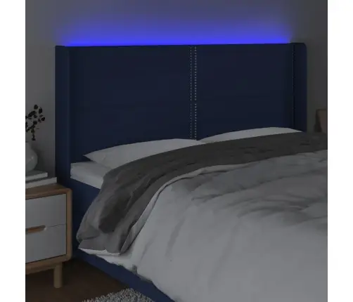 Gultas Galvgalis Ar Led, 183X16X118/128 Cm, Zils Audums Vidaxl