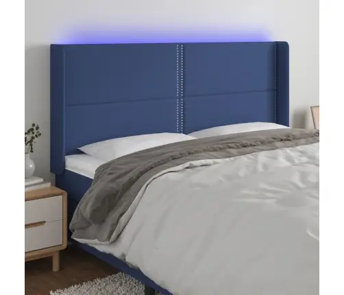 Gultas Galvgalis Ar Led, 183X16X118/128 Cm, Zils Audums Vidaxl
