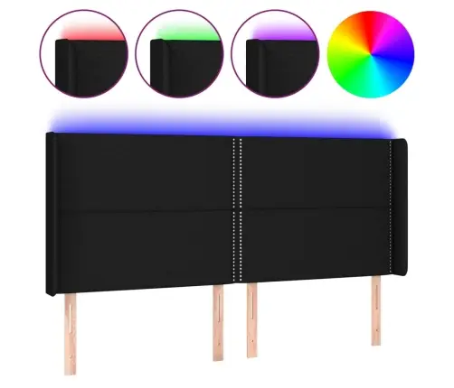 Gultas Galvgalis Ar Led, 203X16X118/128 Cm, Melns Audums Vidaxl