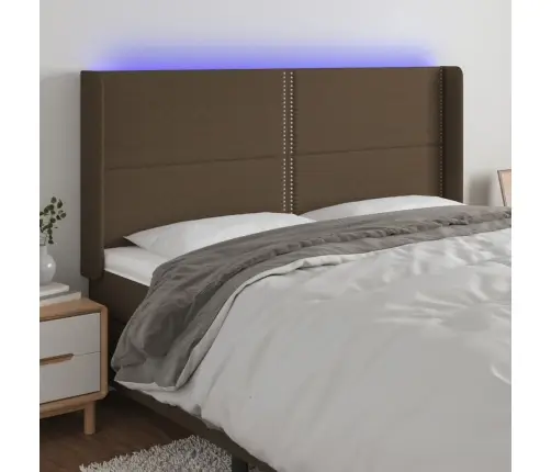 Gultas Galvgalis Ar Led, 203X16X118/128 Cm, Tumši Brūns Audums Vidaxl