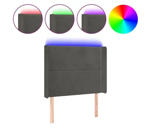 Gultas Galvgalis Ar Led, 83X16X118/128 Cm, Tumši Pelēks Samts Vidaxl