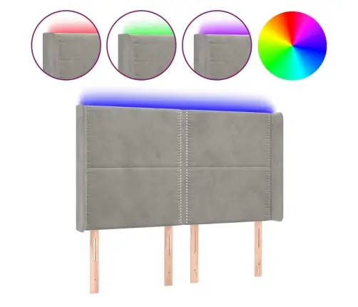 Gultas Galvgalis Ar Led, 147X16X118/128 Cm, Gaiši Pelēks Samts Vidaxl