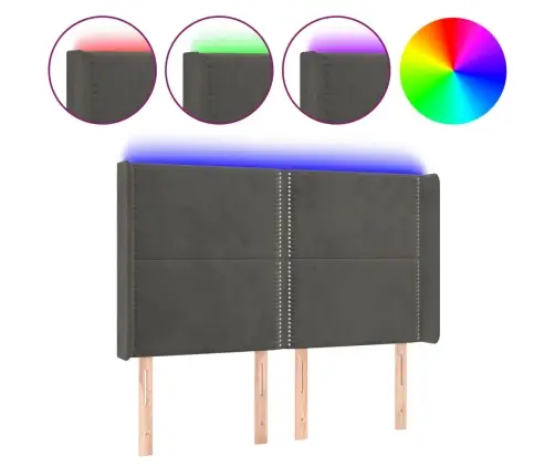 Gultas Galvgalis Ar Led, 147X16X118/128 Cm, Tumši Pelēks Samts Vidaxl