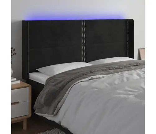 Gultas Galvgalis Ar Led, 163X16X118/128 Cm, Melns Samts Vidaxl