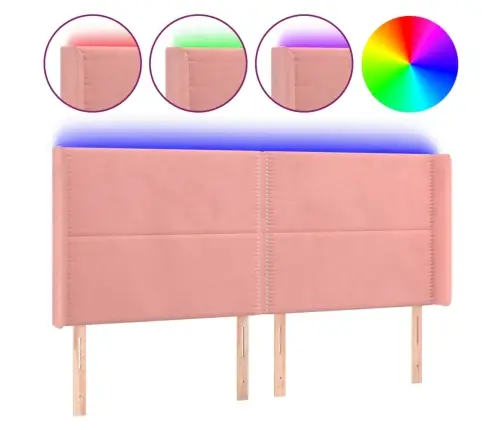 Gultas Galvgalis Ar Led, 183X16X118/128 Cm, Rozā Samts Vidaxl Gultas Galvgalis Ar Led, 183X16X118/128 Cm, Rozā Samts Vidaxl