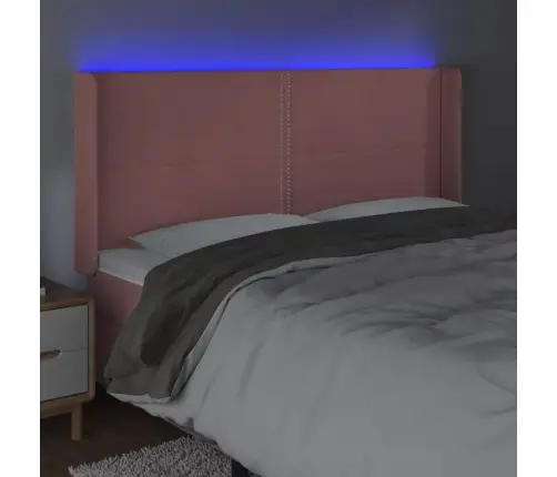 Gultas Galvgalis Ar Led, 183X16X118/128 Cm, Rozā Samts Vidaxl Gultas Galvgalis Ar Led, 183X16X118/128 Cm, Rozā Samts Vidaxl
