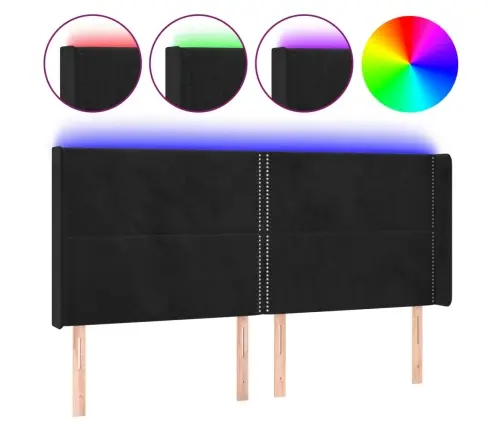 Led-Voodipeats, Must, 203X16X118/128 cm Samet