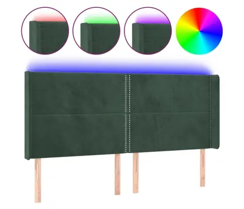 Gultas Galvgalis Ar Led, 203X16X118/128 Cm, Tumši Zaļš Samts Vidaxl