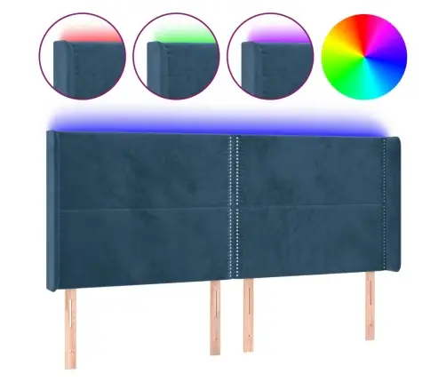 Gultas Galvgalis Ar Led, 203X16X118/128 Cm, Tumši Zils Samts Vidaxl