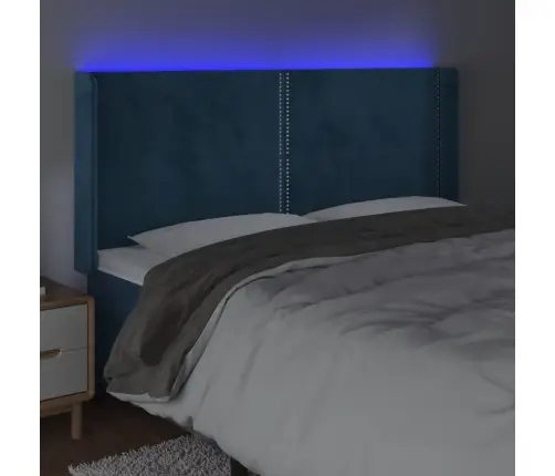 Gultas Galvgalis Ar Led, 203X16X118/128 Cm, Tumši Zils Samts Vidaxl