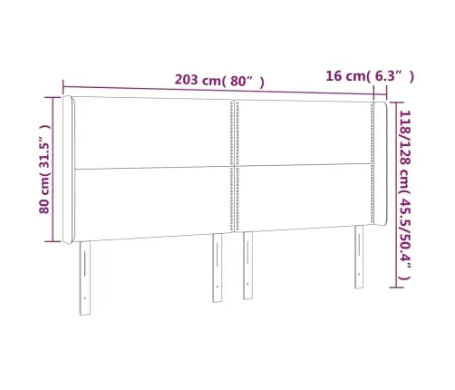 Gultas Galvgalis Ar Led, 203X16X118/128 Cm, Tumši Zils Samts Vidaxl