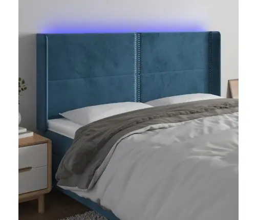 Gultas Galvgalis Ar Led, 203X16X118/128 Cm, Tumši Zils Samts Vidaxl