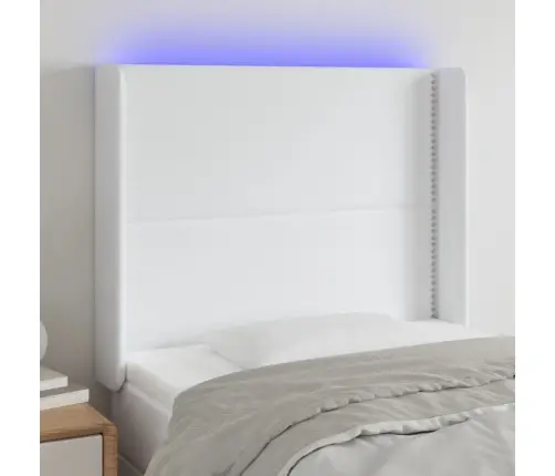 Gultas Galvgalis Ar Led, 103X16X118/128 Cm, Balta Mākslīgā Āda Vidaxl