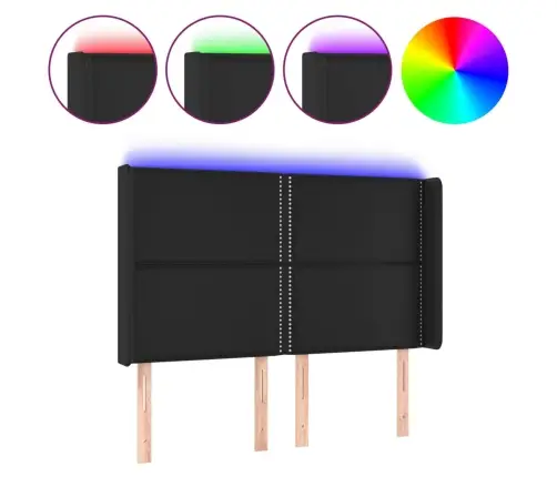 Gultas Galvgalis Ar Led, 147X16X118/128 Cm, Melna Mākslīgā Āda Vidaxl