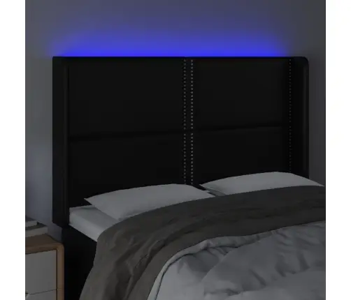 Gultas Galvgalis Ar Led, 147X16X118/128 Cm, Melna Mākslīgā Āda Vidaxl