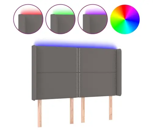 Gultas Galvgalis Ar Led, 147X16X118/128 Cm, Pelēka Mākslīgā Āda Vidaxl