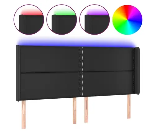 Gultas Galvgalis Ar Led, 183X16X118/128 Cm, Melna Mākslīgā Āda Vidaxl