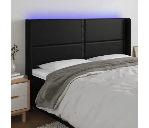 Gultas Galvgalis Ar Led, 183X16X118/128 Cm, Melna Mākslīgā Āda Vidaxl