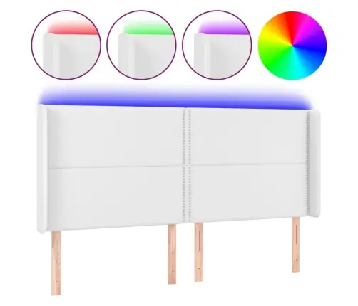 Gultas Galvgalis Ar Led, 183X16X118/128 Cm, Balta Mākslīgā Āda Vidaxl
