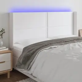 Gultas Galvgalis Ar Led, 183X16X118/128 Cm, Balta Mākslīgā Āda Vidaxl