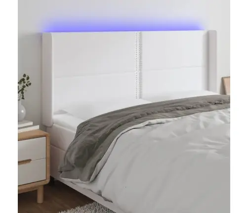 Gultas Galvgalis Ar Led, 183X16X118/128 Cm, Balta Mākslīgā Āda Vidaxl