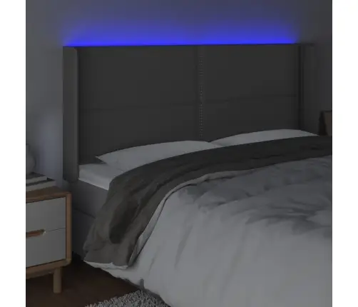 Gultas Galvgalis Ar Led, 203X16X118/128 Cm, Pelēka Mākslīgā Āda Vidaxl