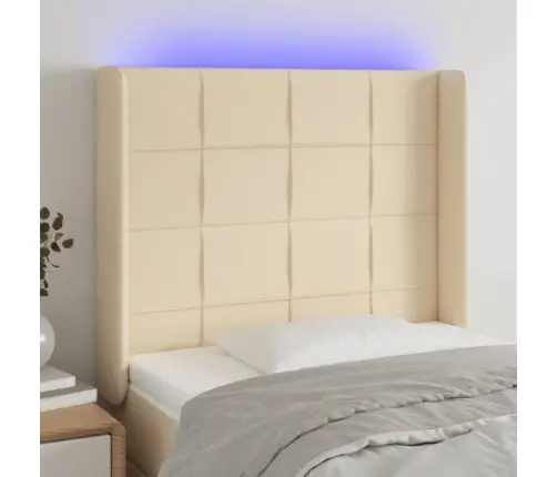 Gultas Galvgalis Ar Led, 83X16X118/128 Cm, Krēmkrāsas Audums Vidaxl