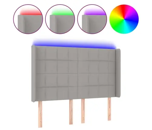 Gultas Galvgalis Ar Led, 147X16X118/128 Cm, Gaiši Pelēks Audums Vidaxl