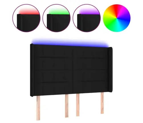 Gultas Galvgalis Ar Led, 147X16X118/128 Cm, Melns Audums Vidaxl