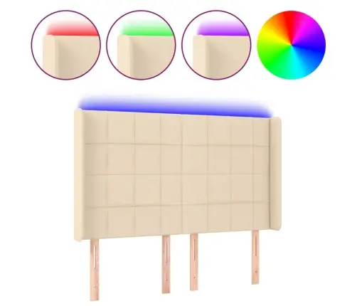 Gultas Galvgalis Ar Led, 147X16X118/128 Cm, Krēmkrāsas Audums Vidaxl