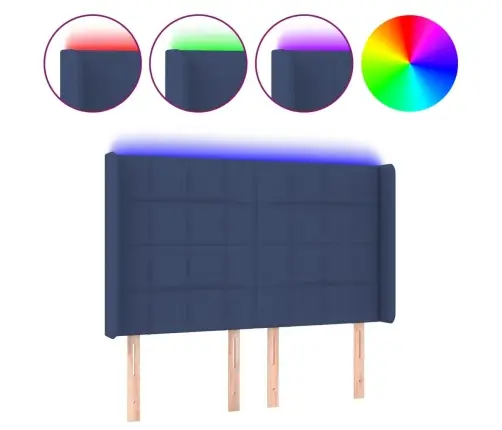 Gultas Galvgalis Ar Led, 147X16X118/128 Cm, Zils Audums Vidaxl