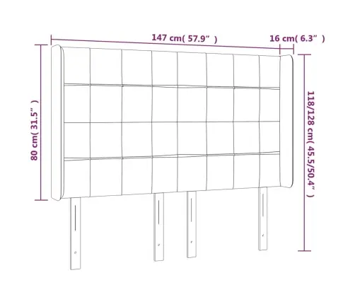 Gultas Galvgalis Ar Led, 147X16X118/128 Cm, Zils Audums Vidaxl