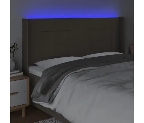 Gultas Galvgalis Ar Led, 163X16X118/128 Cm, Pelēkbrūns Audums Vidaxl