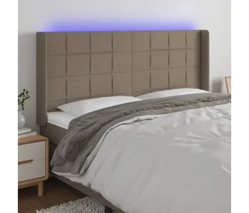 Gultas Galvgalis Ar Led, 183X16X118/128 Cm, Pelēkbrūns Audums Vidaxl Gultas Galvgalis Ar Led, 183X16X118/128 Cm, Pelēkbrūns Audums Vidaxl