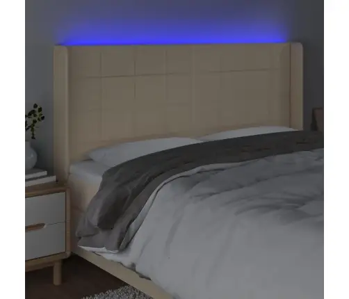 Gultas Galvgalis Ar Led, 183X16X118/128 Cm, Krēmkrāsas Audums Vidaxl