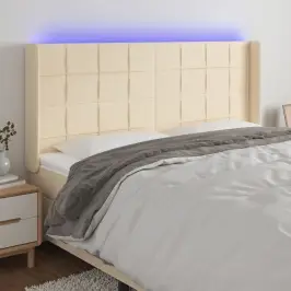 Gultas Galvgalis Ar Led, 183X16X118/128 Cm, Krēmkrāsas Audums Vidaxl
