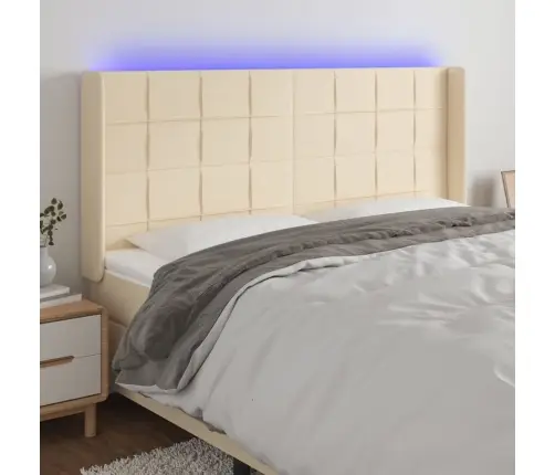 Gultas Galvgalis Ar Led, 183X16X118/128 Cm, Krēmkrāsas Audums Vidaxl