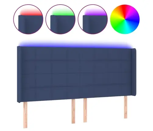 Gultas Galvgalis Ar Led, 183X16X118/128 Cm, Zils Audums Vidaxl